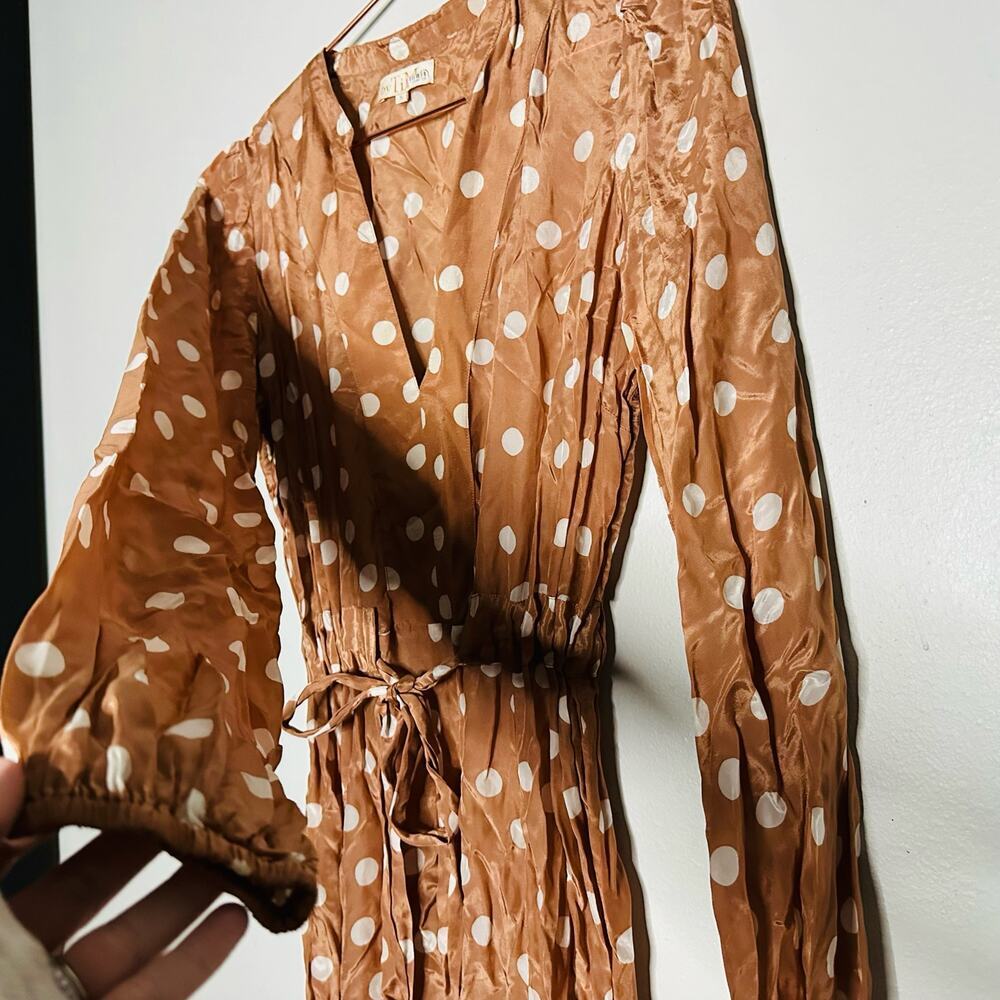 byTiMo Polka Dot Tan White Hourglass V-Neckline Long Sleeve Midi Dress Size S - Picture 8 of 13